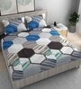 Blue Geometric 210 TC Microfiber King Sized Fitted Bedsheet With 2 Pillow Covers