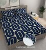 Blue Geometric 220 TC Microfiber King Size Fitted Bedsheet With 2 Pillow Covers
