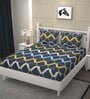 Blue Geometric 220 TC Microfibre King Size Fitted Bedsheet With 2 Pillow Covers