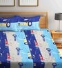 Blue Vehicle Theme 240 TC Cotton Queen Sized Kids Bed Sheet with 2 Pillow Covers