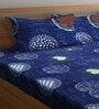 Blue Abstract 300 TC Cotton Blend Double King Sized Bedsheet With 2 Pillow Covers