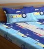 Blue Vehicle Printed 300 TC Cotton Blend Double Queen Size Bedsheet With 2 Pillow Covers