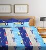 Blue Vehicle Printed 300 TC Cotton Blend Double Queen Size Bedsheet With 2 Pillow Covers