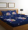 Blue Character Printed 300 TC Cotton Blend Double Queen Size Bedsheet With 2 Pillow Covers