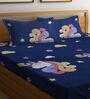 Blue Character Printed 300 TC Cotton Blend Double Queen Size Bedsheet With 2 Pillow Covers