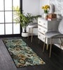 Blue Abstract Polyester 5 ft x 2 ft Machine Made Runner