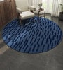 Blue Abstract Wool and Viscose 5 ft X 5 ft Hand Tufted Round Carpet