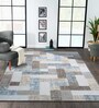 Blue and Brown Geometric 4x6 Feet Machine Made Carpet