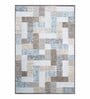 Blue and Brown Geometric 5x7 Feet Machine Made Carpet