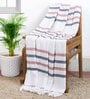 Blue And Peach Cotton And Chenille Stripped 49X60 Inches Throw