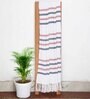 Blue And Peach Cotton And Chenille Stripped 49X60 Inches Throw