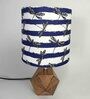 Blue and White Shade Table Lamp With Wood Base