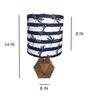 Blue and White Shade Table Lamp With Wood Base