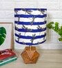 Blue and White Shade Table Lamp With Wood Base