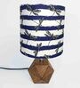 Blue and White Shade Table Lamp With Wood Base