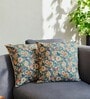 Blue Art Silk Chanderi Textured Floral 16x16 inches Cushion Covers (Set of 2)