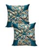 Blue Art Silk Chanderi Textured Floral 16x16 inches Cushion Covers (Set of 2)