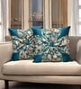 Blue Art Silk Chanderi Textured Floral 16x16 inches Cushion Covers (Set of 2)