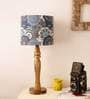 Blue Batik Print Multicolor Canvas Shade Table Lamp with Brown Base