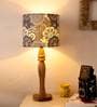 Blue Batik Print Multicolor Canvas Shade Table Lamp with Brown Base