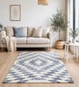 Blue Geometric Wool And Cotton 5 X 8 Ft Hand Tufted Carpet