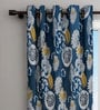 Blue Floral Cotton 7 Ft Blackout Eyelet Door Curtain