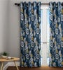 Blue Floral Cotton 7 Ft Blackout Eyelet Door Curtain