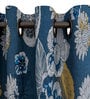 Blue Floral Cotton 7 Ft Blackout Eyelet Door Curtain