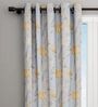 Blue Floral Cotton 7 Ft Blackout Eyelet Door Curtain