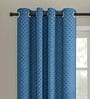 Blue Geometric Cotton 9 Ft Light Filtering Eyelet Door Curtain