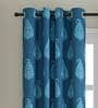 Blue Traditional Cotton 9 Ft Light Filtering Eyelet Door Curtain