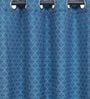 Blue Geometric Cotton 9 Ft Light Filtering Eyelet Door Curtain