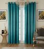 Blue Faux Silk Blackout 9 Feet Eyelet Curtain (Set of 2)