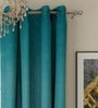 Blue Faux Silk Blackout 9 Feet Eyelet Curtain (Set of 2)