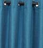 Blue Solid Jute 7 Ft Light Filtering Eyelet Door Curtain