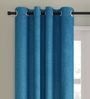Blue Solid Jute 7 Ft Light Filtering Eyelet Door Curtain