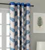 Blue Floral Polyester 5 Ft Semisheer Eyelet Window Curtains (Set of 2)