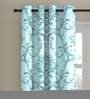 Blue Polyester Velvet Ethnic Motif 7FT Light Filtering Eyelet Door Curtains (Pack of 1)