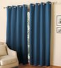 Blue Polyester Solid 7ft Blackout Eyelet 2 Pcs Door Curtains