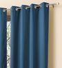 Blue Polyester Solid 7ft Blackout Eyelet 2 Pcs Door Curtains