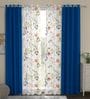 White & Blue Polyester Blackout 7 Feet Eyelet Curtain (Set of 4)