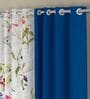 White & Blue Polyester Blackout 7 Feet Eyelet Curtain (Set of 4)