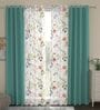 Blue Floral Polyester 7 Ft Blackout Eyelet Door Curtains (Set of 4)