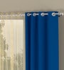 Blue Solid Polyester 7 Ft Blackout Eyelet Door Curtains (Set of 4)