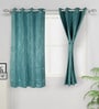 Blue Traditional Silk 5 Ft Blackout Eyelet Window Curtain