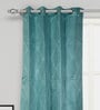 Blue Traditional Silk 5 Ft Blackout Eyelet Window Curtain