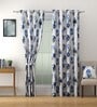 White Faux Silk Floral 5ft Blackout Eyelet 2 Pcs Window Curtains