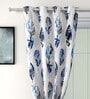 White Faux Silk Floral 5ft Blackout Eyelet 2 Pcs Window Curtains