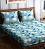 Blue Geometric 300 TC 100% Cotton King Sized Bed Sheets with 2 Pillow Covers
