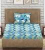 Blue Geometric 300 TC 100% Cotton Single Bed Sized Bed Sheets With 1 Pillow Cover